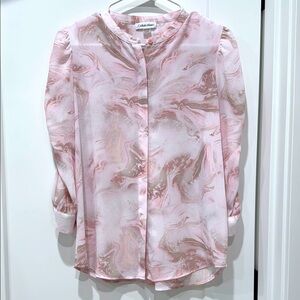 Calvin Klein Women's Pink Marble Blouse front button down style size S
